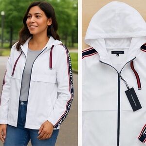 Tommy Hilfiger White Rain Jacket with Logo